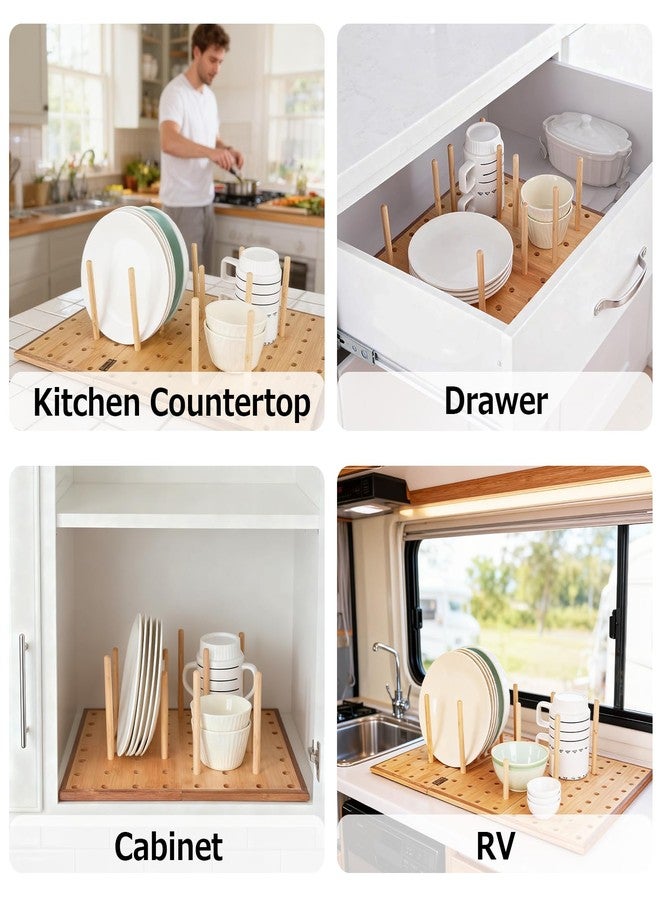 E-ROOM TREND Foldable Pegboard Organizer for Kitchen - Bamboo Base & Acacia Wood Edge Dish Rack for Kitchen Countertop, and Drawer, 24 Pegs, 23.6" x 15.7" - Image 4